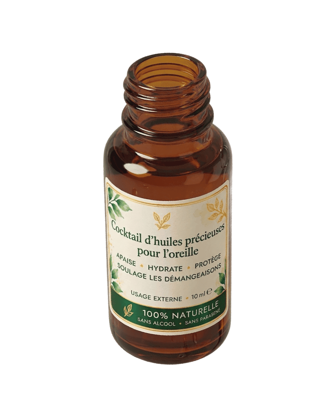 Flacon Cocktail d'huiles précieuses 10 ml ouvert